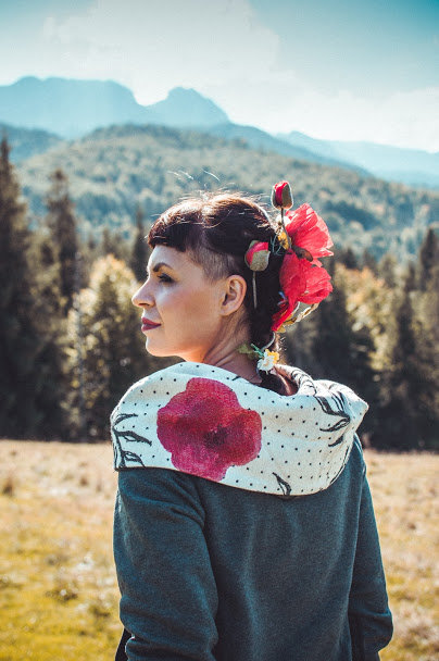 NURSING DRESS - GRAPHITE WITH COQUELICOTS